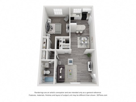 Floor plan for 1 bed, 1 bath, 796 sqft